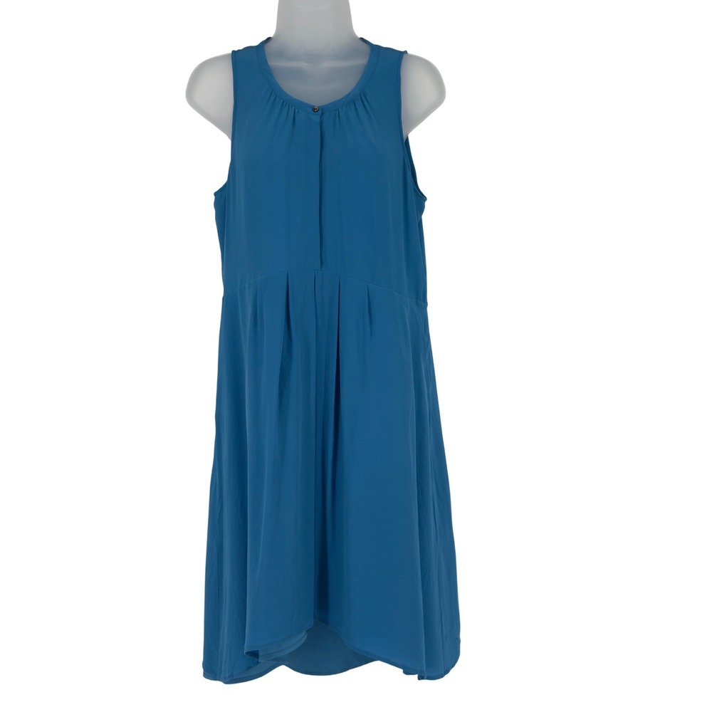 Madewell Silk Hi Low Midi Dress Blue Sleeveless Pockets Medium Minimalist